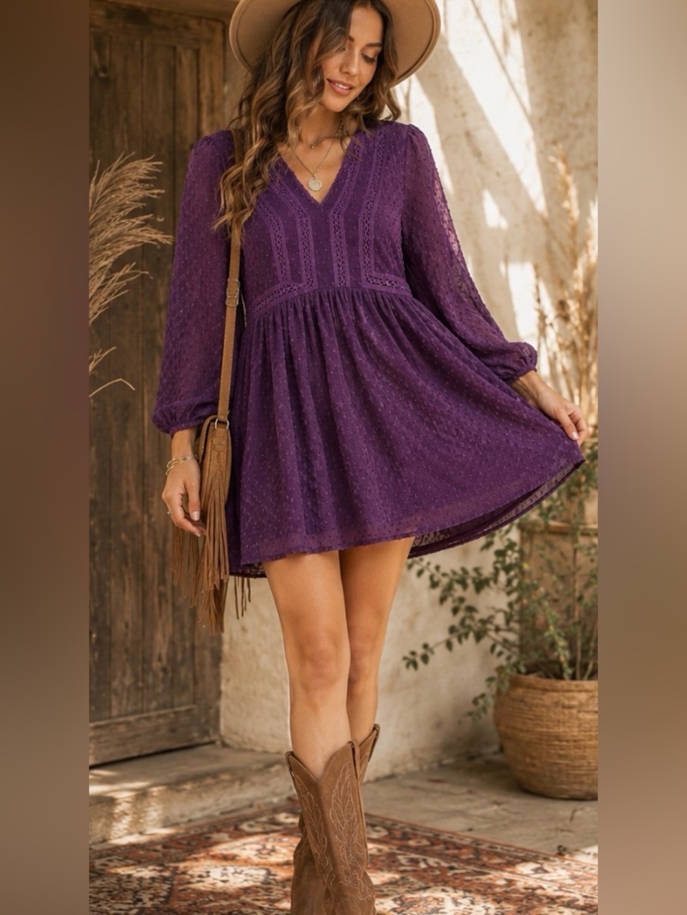 NWT Matilda Jane Medium Purple Swiss Dot Babydoll Dress Boho Cottagecore Lined